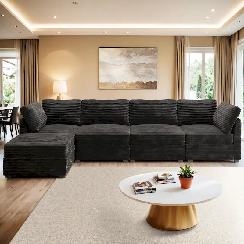 OVIOS Long Plush Deep Seat Indoor Sofa With Ottoman