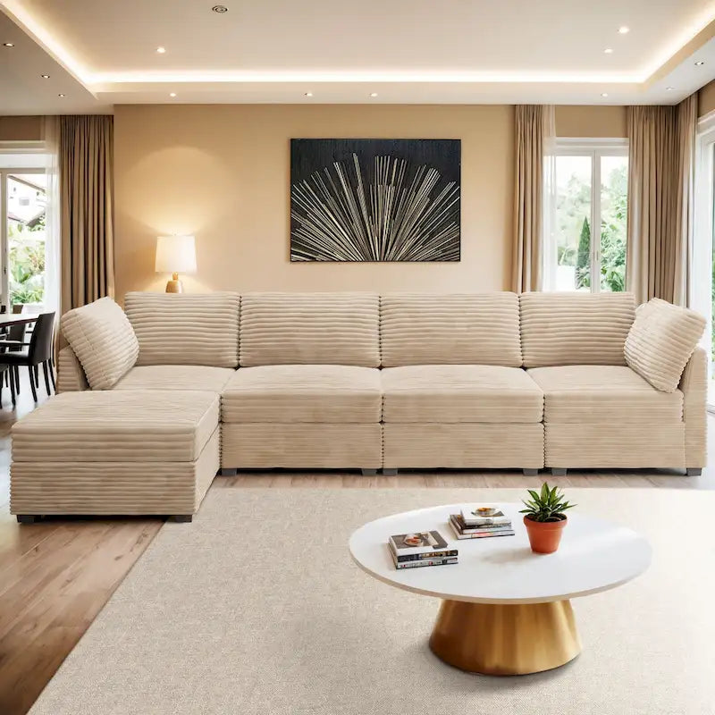 OVIOS Long Plush Deep Seat Indoor Sofa With Ottoman