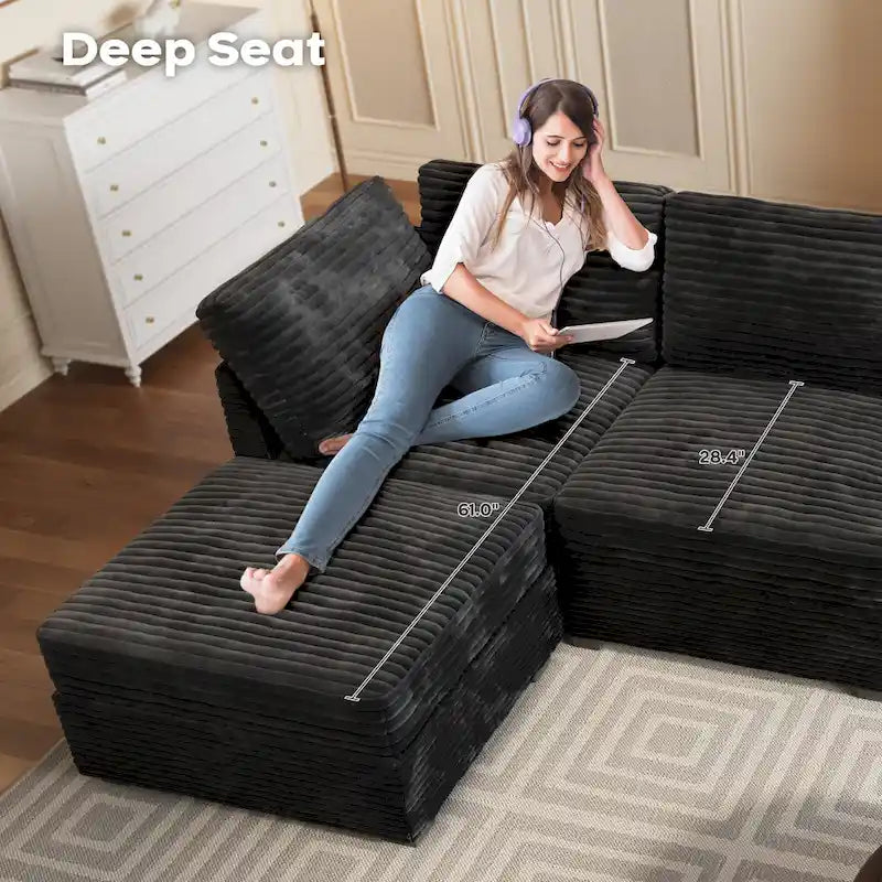 OVIOS Long Plush Deep Seat Indoor Sofa With Ottoman