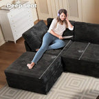 OVIOS Long Plush Deep Seat Indoor Sofa With Ottoman