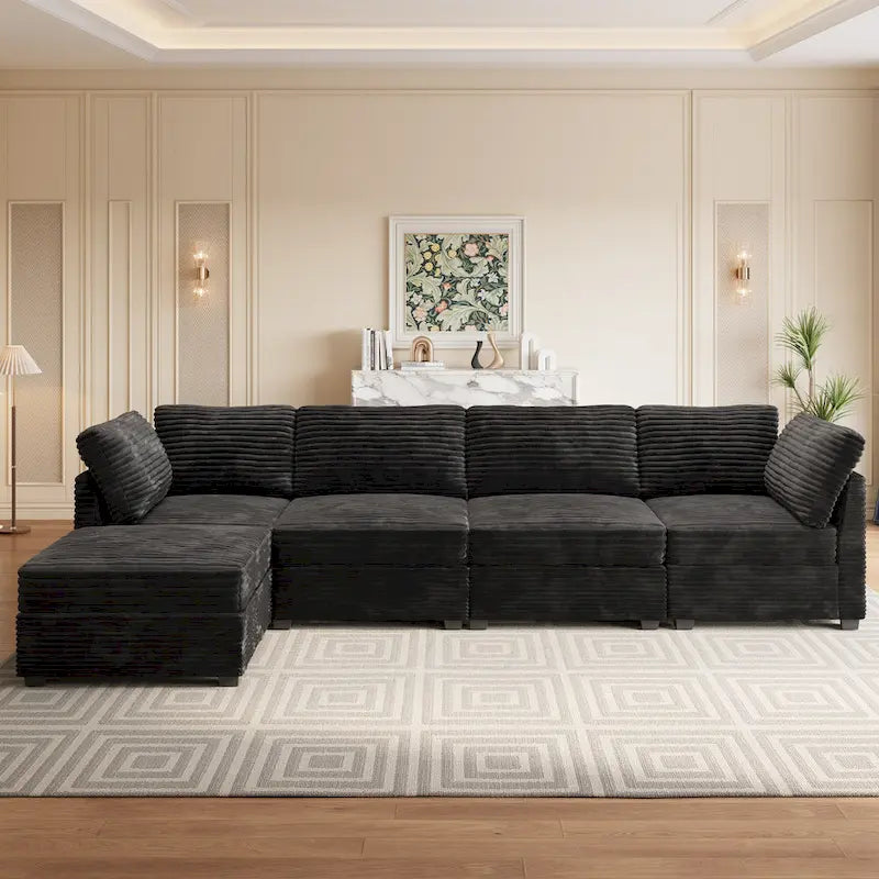 OVIOS Long Plush Deep Seat Indoor Sofa With Ottoman