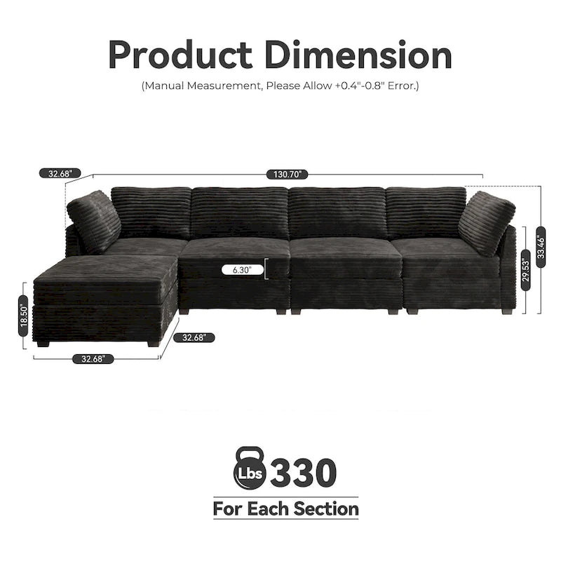 OVIOS Long Plush Deep Seat Indoor Sofa With Ottoman