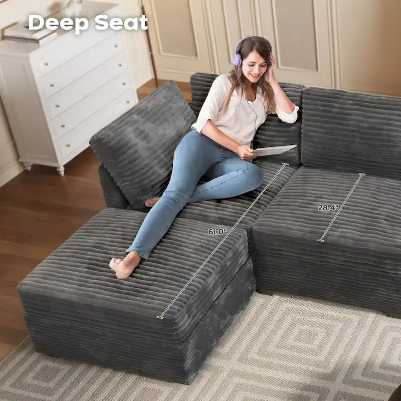 OVIOS Long Plush Deep Seat Indoor Sofa With Ottoman