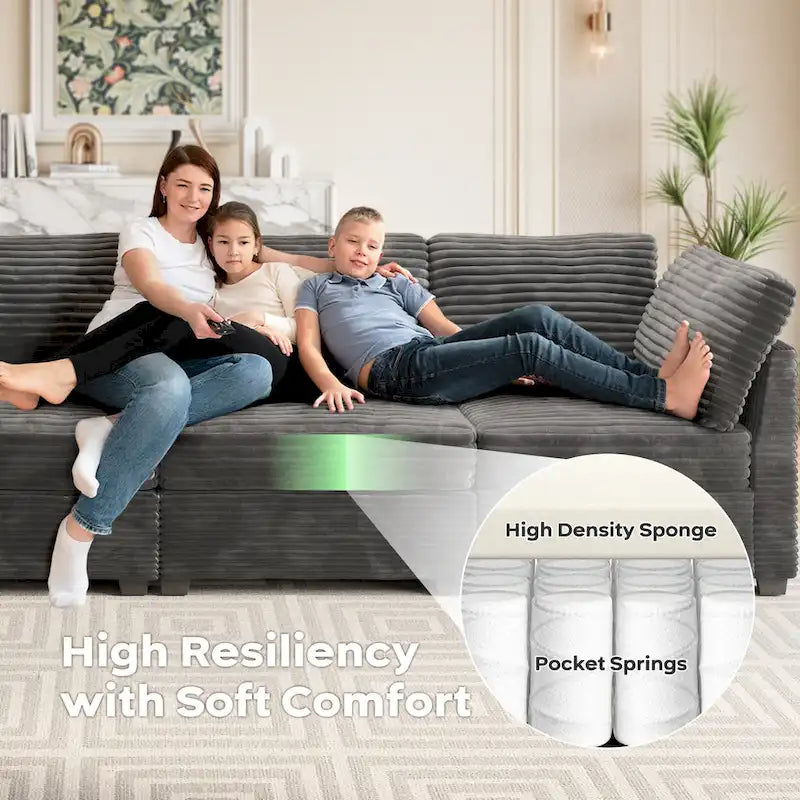 OVIOS Long Plush Deep Seat Indoor Sofa With Ottoman