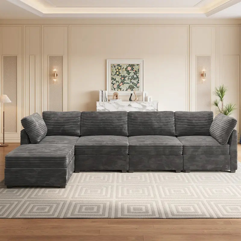 OVIOS Long Plush Deep Seat Indoor Sofa With Ottoman