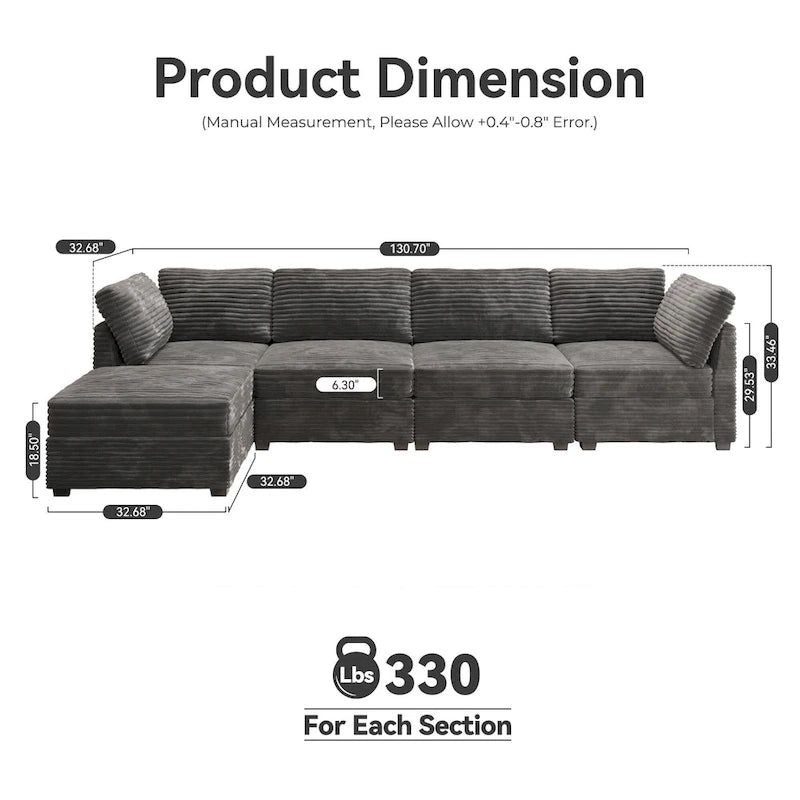OVIOS Long Plush Deep Seat Indoor Sofa With Ottoman