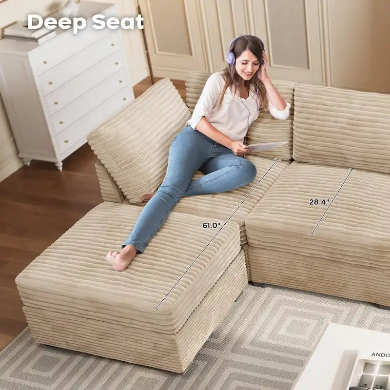 OVIOS Long Plush Deep Seat Indoor Sofa With Ottoman