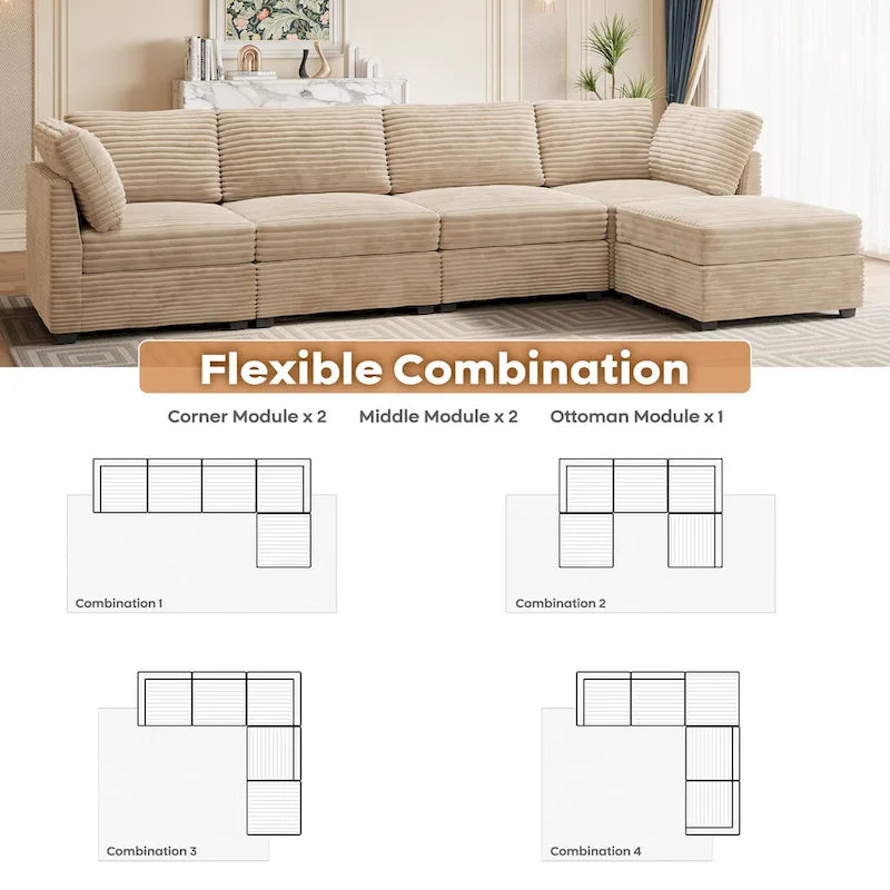 OVIOS Long Plush Deep Seat Indoor Sofa With Ottoman