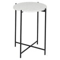Terrazzo Stone Side End Accent Table with Black Metal X-Stand - White - Roche River Decor