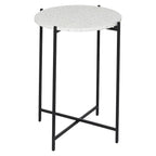 Terrazzo Stone Side End Accent Table with Black Metal X-Stand - White - Roche River Decor