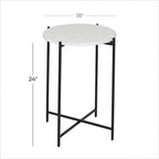 Terrazzo Stone Side End Accent Table with Black Metal X-Stand - White - Roche River Decor