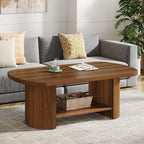 Rustic Coffee Table Wood Tea Table with Storage Shelves