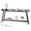 70.9 inch Console Table with 2 Power Outlets and USB Ports, Rustic Industrial Sofa Table for Living Room