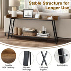 70.9 inch Console Table with 2 Power Outlets and USB Ports, Rustic Industrial Sofa Table for Living Room