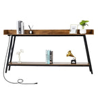 70.9 inch Console Table with 2 Power Outlets and USB Ports, Rustic Industrial Sofa Table for Living Room