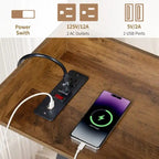 70.9 inch Console Table with 2 Power Outlets and USB Ports, Rustic Industrial Sofa Table for Living Room