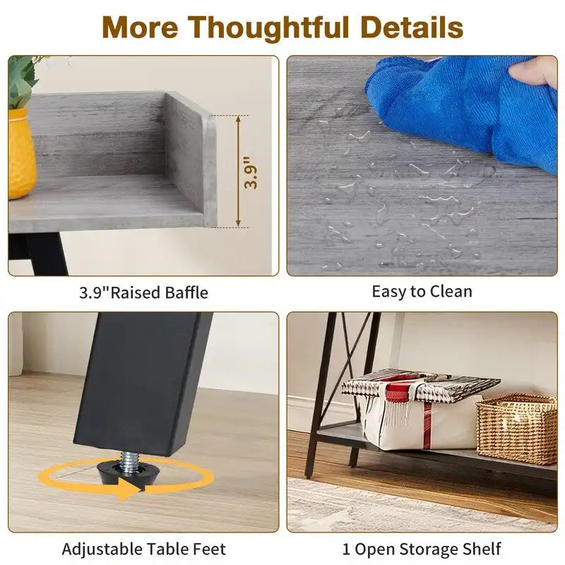 70.9 inch Console Table with 2 Power Outlets and USB Ports, Rustic Industrial Sofa Table for Living Room