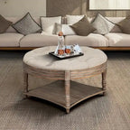 2 Tier Button Tufted Ottoman Round Coffee Table