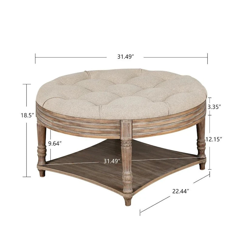 2 Tier Button Tufted Ottoman Round Coffee Table