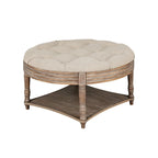 2 Tier Button Tufted Ottoman Round Coffee Table