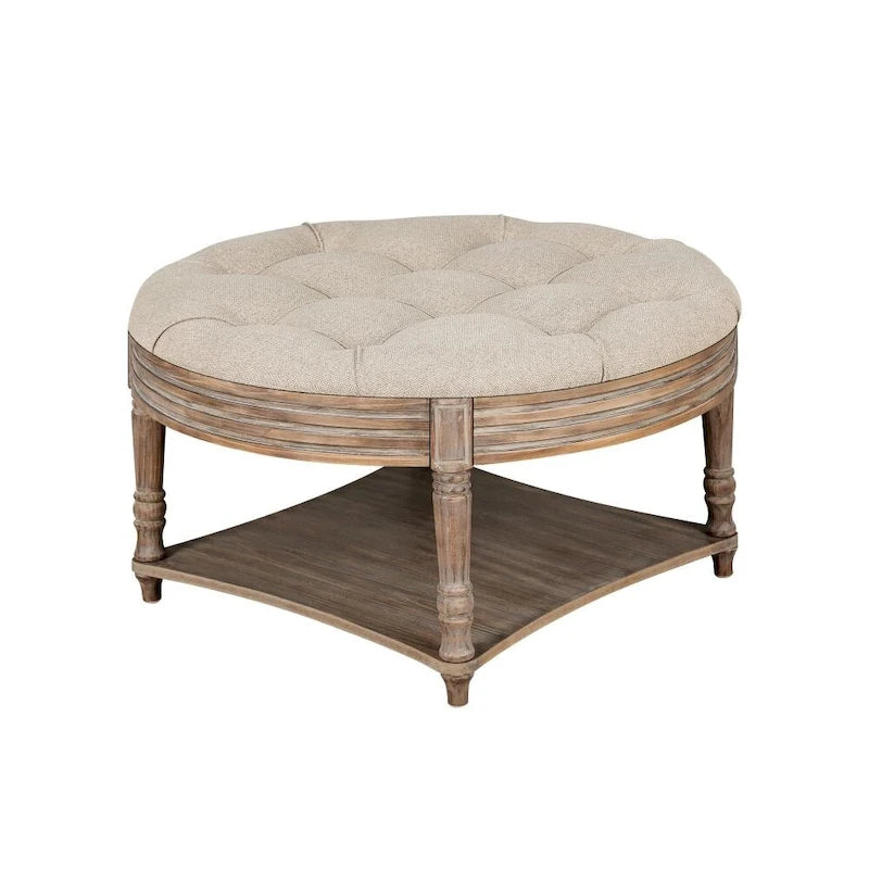 2 Tier Button Tufted Ottoman Round Coffee Table