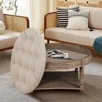 2 Tier Button Tufted Ottoman Round Coffee Table