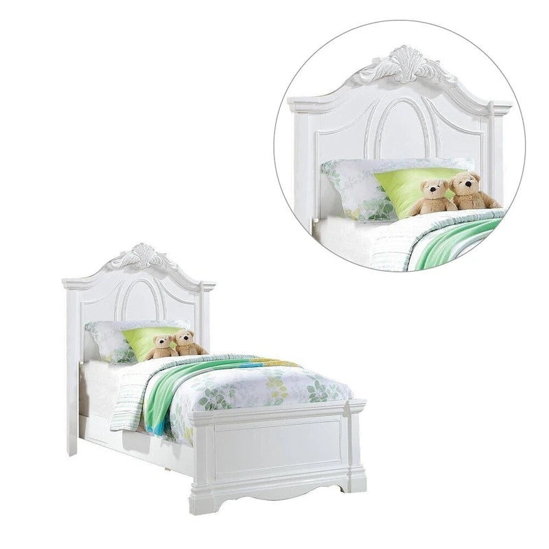 Wooden Bed with Arched Headboard in White Finish