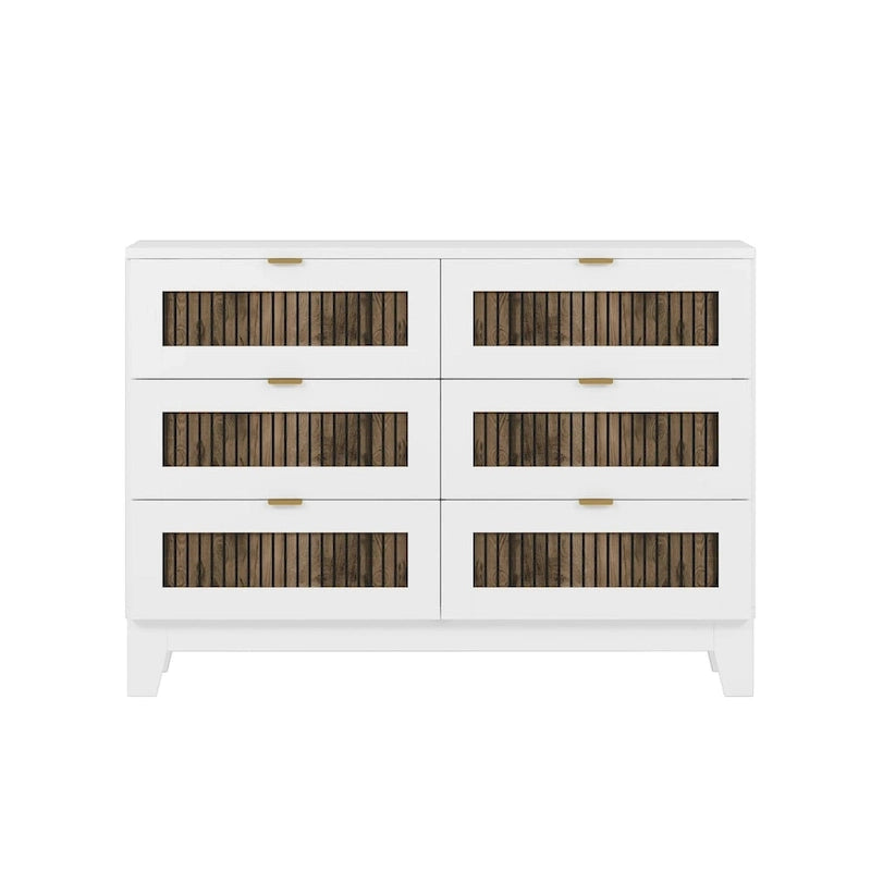 4-Pieces Bedroom Sets, Queen Size Farmhouse Platform Bed with Wooden Strip Decoration, Storage Nightstand and Dresser