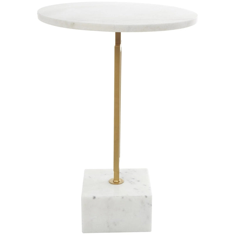 Marble Geometric Side End Accent Table with Gold Metal Rectangular Stand - White - Roche River Decor