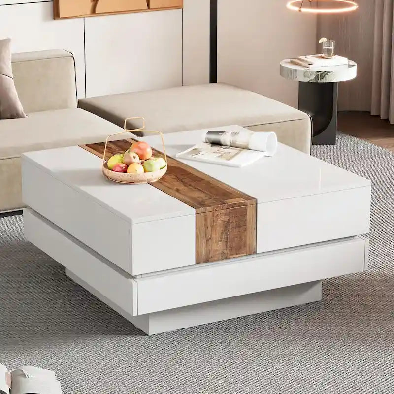 31.4 Square Coffee Table with Sliding Top and Hidden Storage