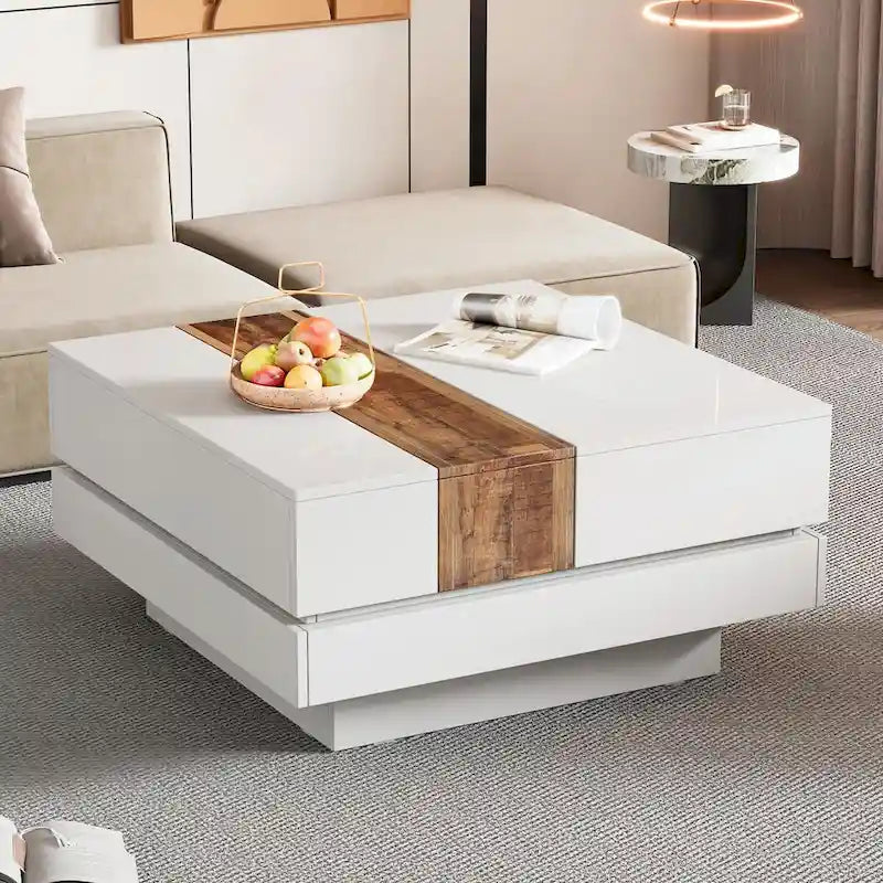31.4 Square Coffee Table with Sliding Top and Hidden Storage