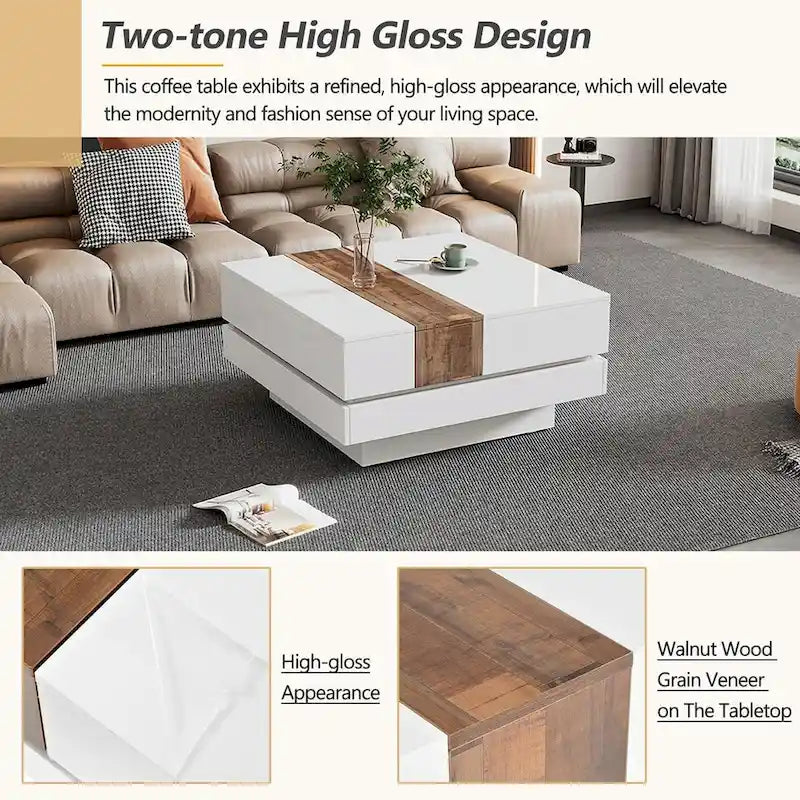 31.4 Square Coffee Table with Sliding Top and Hidden Storage