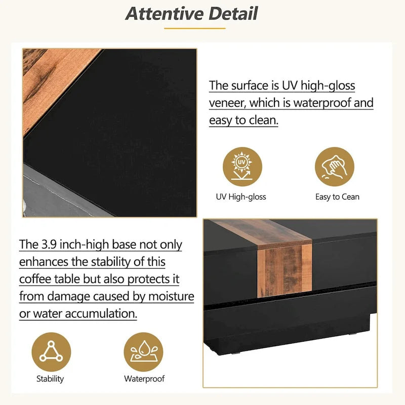 31.4 Square Coffee Table with Sliding Top and Hidden Storage