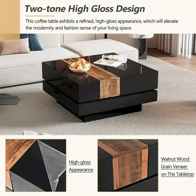 31.4 Square Coffee Table with Sliding Top and Hidden Storage
