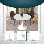 LeisureMod Bristol 40 Round Dining Table for 4 with MDF Wood Tabletop in White Steel Base for Kitchen & Dining Room