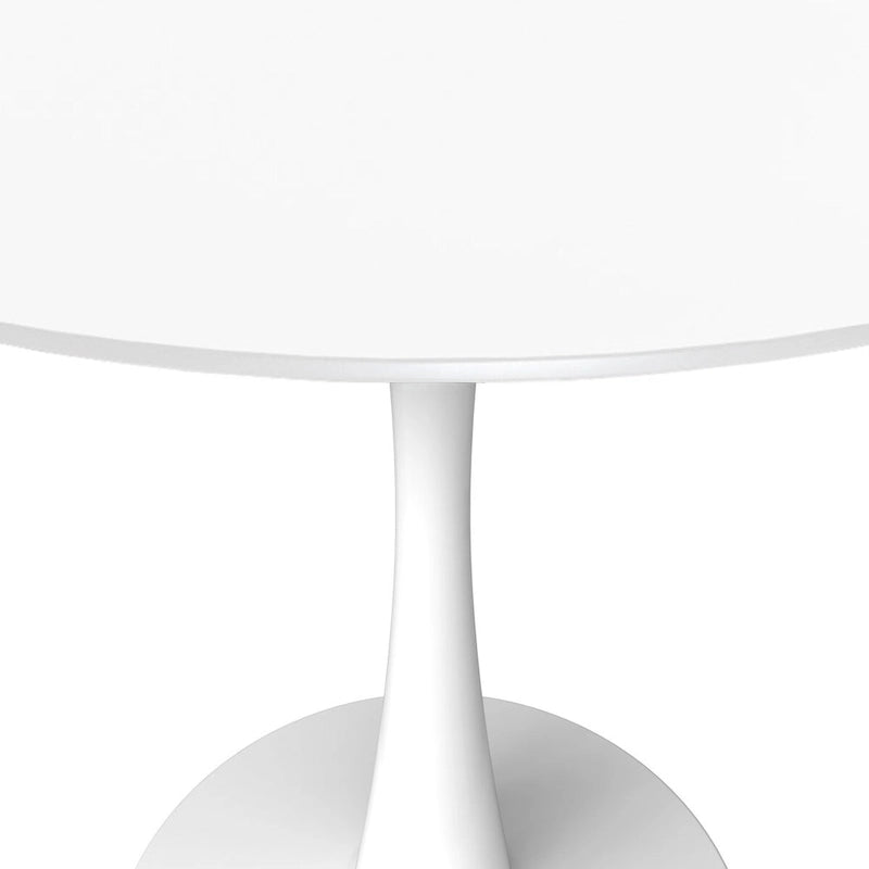 LeisureMod Bristol 40 Round Dining Table for 4 with MDF Wood Tabletop in White Steel Base for Kitchen & Dining Room