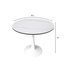 LeisureMod Bristol 40 Round Dining Table for 4 with MDF Wood Tabletop in White Steel Base for Kitchen & Dining Room