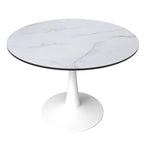 LeisureMod Bristol 40 Round Dining Table for 4 with MDF Wood Tabletop in White Steel Base for Kitchen & Dining Room