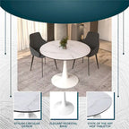 LeisureMod Bristol 40 Round Dining Table for 4 with MDF Wood Tabletop in White Steel Base for Kitchen & Dining Room