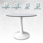 LeisureMod Bristol 40 Round Dining Table for 4 with MDF Wood Tabletop in White Steel Base for Kitchen & Dining Room