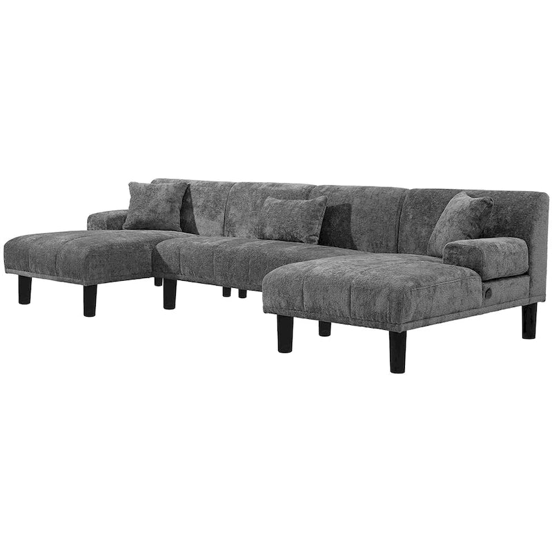 Moasis Sectional Couches U Shaped Sofa Chenille Modern Modular Couch - 45.6W x 106.3L x 26.7H