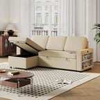 Oaks Aura 85.8 Inch Pull Out Sleeper Sofa, L-shaped Couch With USB Port, Convertible Sofa Bed With Storage Racks