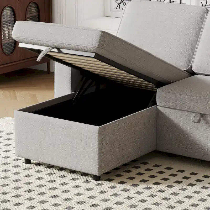 Oaks Aura 85.8 Inch Pull Out Sleeper Sofa, L-shaped Couch With USB Port, Convertible Sofa Bed With Storage Racks