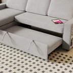 Oaks Aura 85.8 Inch Pull Out Sleeper Sofa, L-shaped Couch With USB Port, Convertible Sofa Bed With Storage Racks