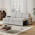 Oaks Aura 85.8 Inch Pull Out Sleeper Sofa, L-shaped Couch With USB Port, Convertible Sofa Bed With Storage Racks