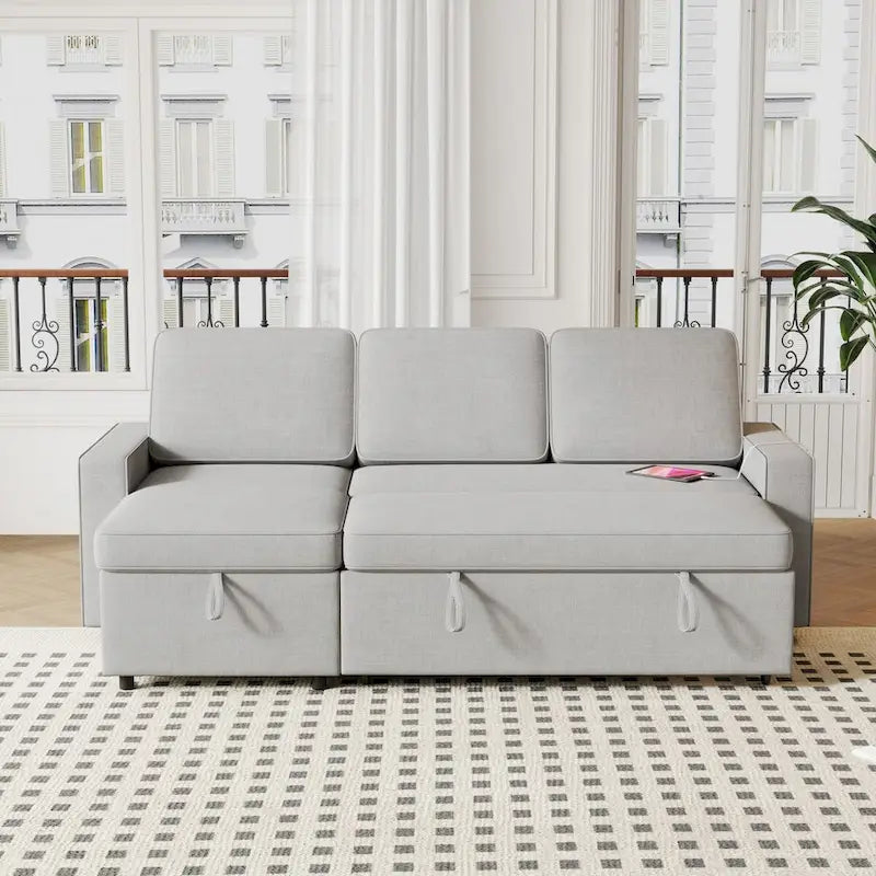 Oaks Aura 85.8 Inch Pull Out Sleeper Sofa, L-shaped Couch With USB Port, Convertible Sofa Bed With Storage Racks