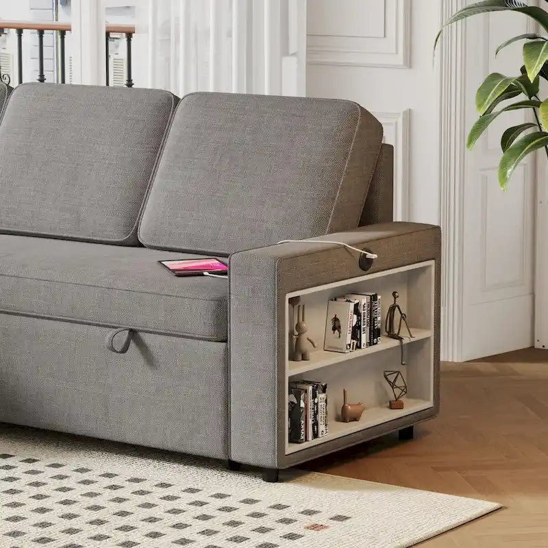 Oaks Aura 85.8 Inch Pull Out Sleeper Sofa, L-shaped Couch With USB Port, Convertible Sofa Bed With Storage Racks