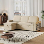 Oaks Aura 85.8 Inch Pull Out Sleeper Sofa, L-shaped Couch With USB Port, Convertible Sofa Bed With Storage Racks