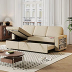 Oaks Aura 85.8 Inch Pull Out Sleeper Sofa, L-shaped Couch With USB Port, Convertible Sofa Bed With Storage Racks