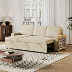 Oaks Aura 85.8 Inch Pull Out Sleeper Sofa, L-shaped Couch With USB Port, Convertible Sofa Bed With Storage Racks